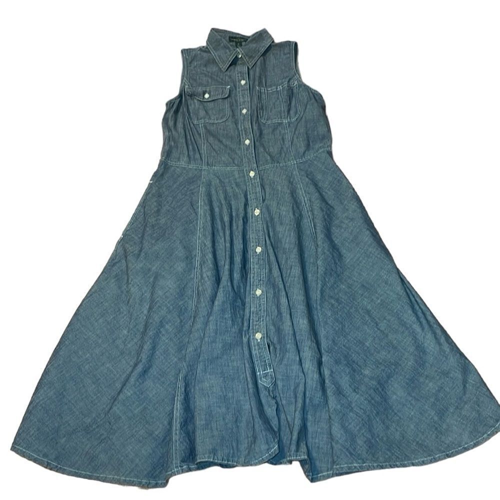 Vintage LRL Lauren Jeans Company Ralph, Cotton Chambray Midi Shirt Dress, Medium